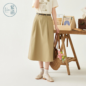 A字裙 文艺森系百搭高腰显瘦中长款 紫涵复古纯棉半身裙女夏季 新款