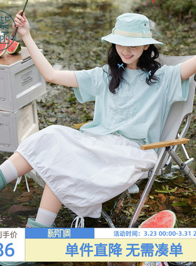 紫涵户外风白色半身裙女士夏季新款高腰蝴蝶结系带中长裙显腿长潮