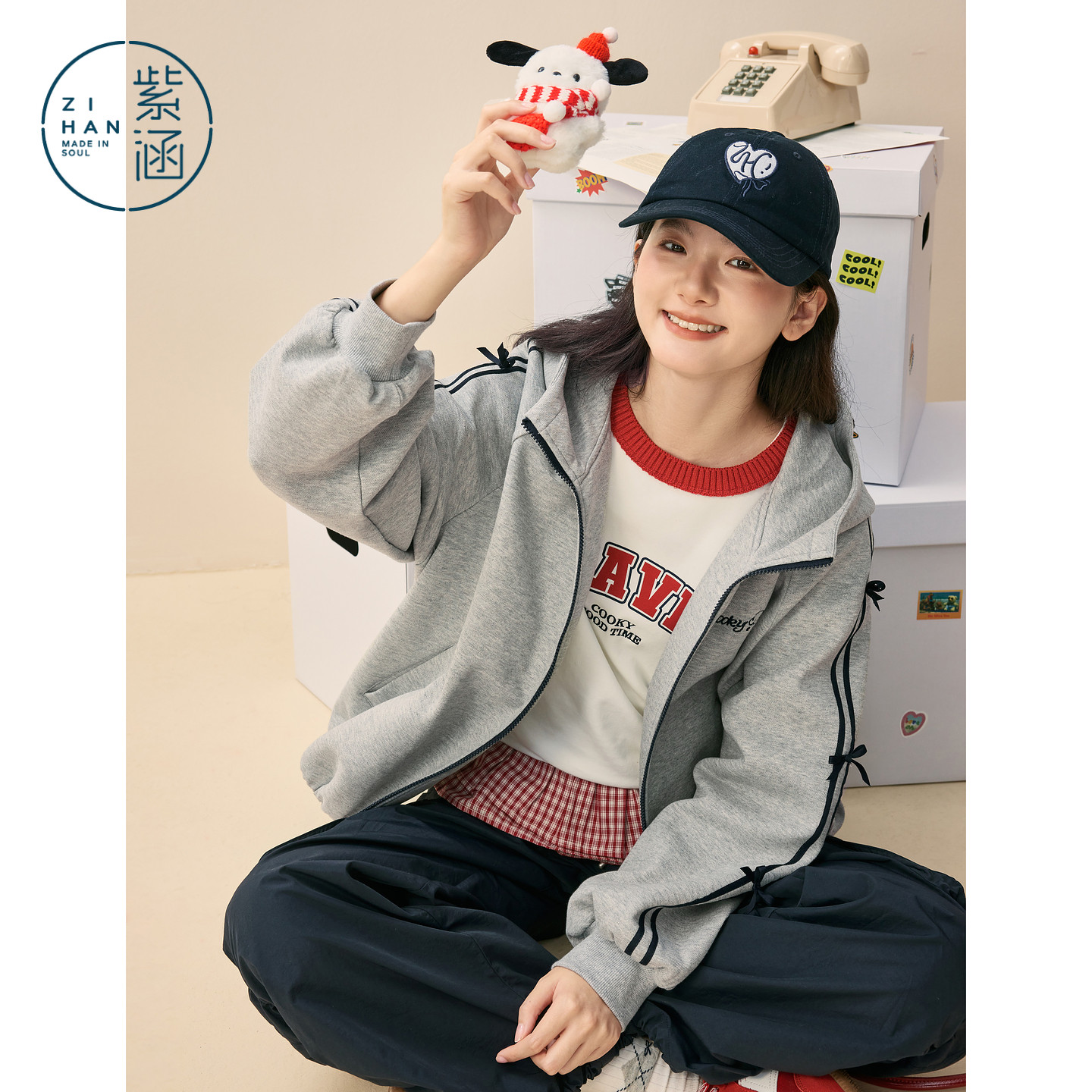 【好物体验专享】紫涵抽绳连帽卫衣外套女2026春季新款撞色条纹,女装/女士精品,短外套,淘宝优惠券,粉丝福利购,淘宝优惠卷