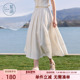 紫涵米白花朵刺绣伞裙女士夏季 新款 松紧高腰宽松显瘦米色a字长裙