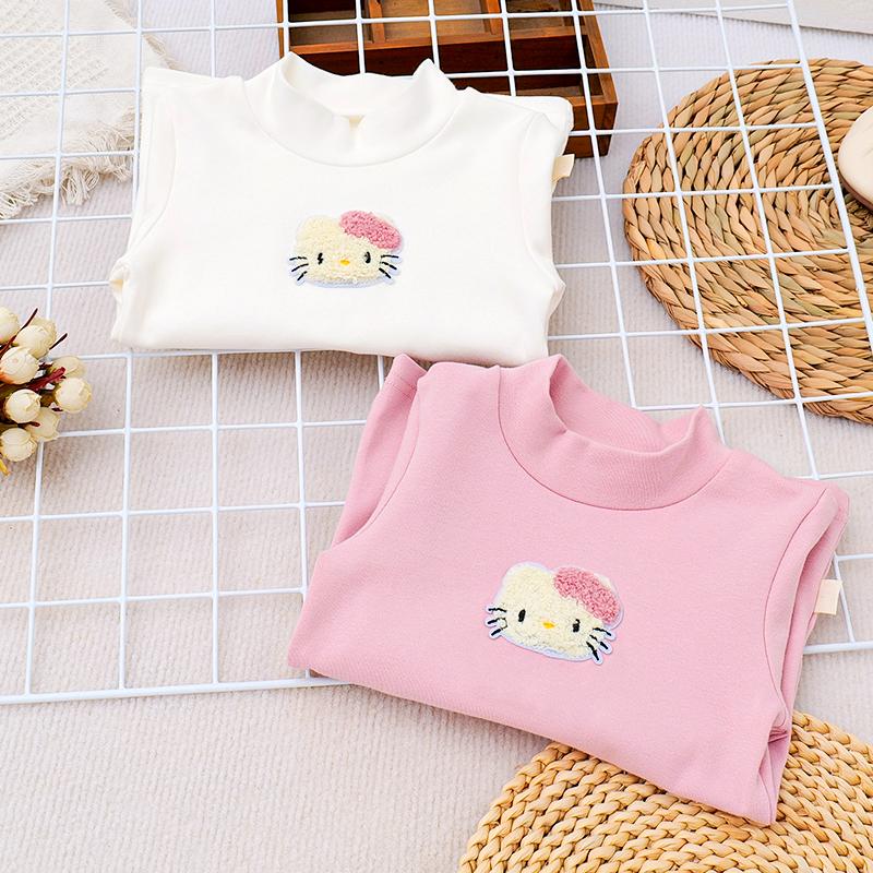 女童春秋纯棉卡通中领长袖打底衫