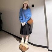 灰色高级感毛呢百褶中裙女春季 2026年新款 高腰显瘦学院风A字裙