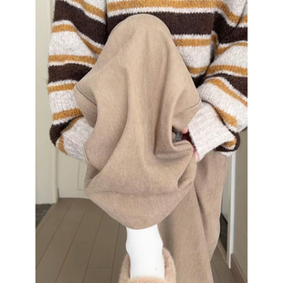 高腰显瘦慵懒加厚阔腿裤 女秋冬2025年新款 裤 茶灰色加绒灯芯绒西装