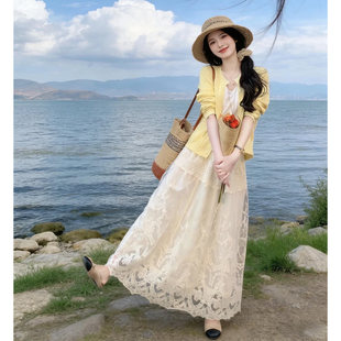 白色甜美风蕾丝半身裙女2026春季 高腰显瘦飘逸网纱宽松中长裙 新款