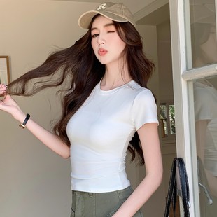 显瘦休闲小清新上衣 白色圆领正肩短袖 T恤女夏季 2025新款 气质修身