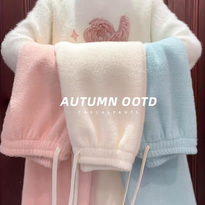 加绒阔腿裤女长裤加长加厚