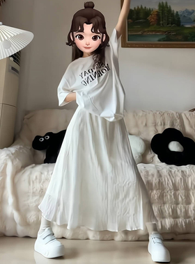 白色半身裙女春秋夏季新款法式初恋仙女裙气质收腰长裙漂亮垂坠感