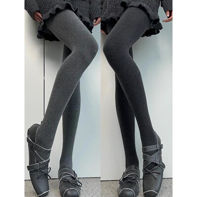 加绒灰色棉打底裤女秋冬季2025新款高腰显瘦外穿配裙子加厚连脚裤