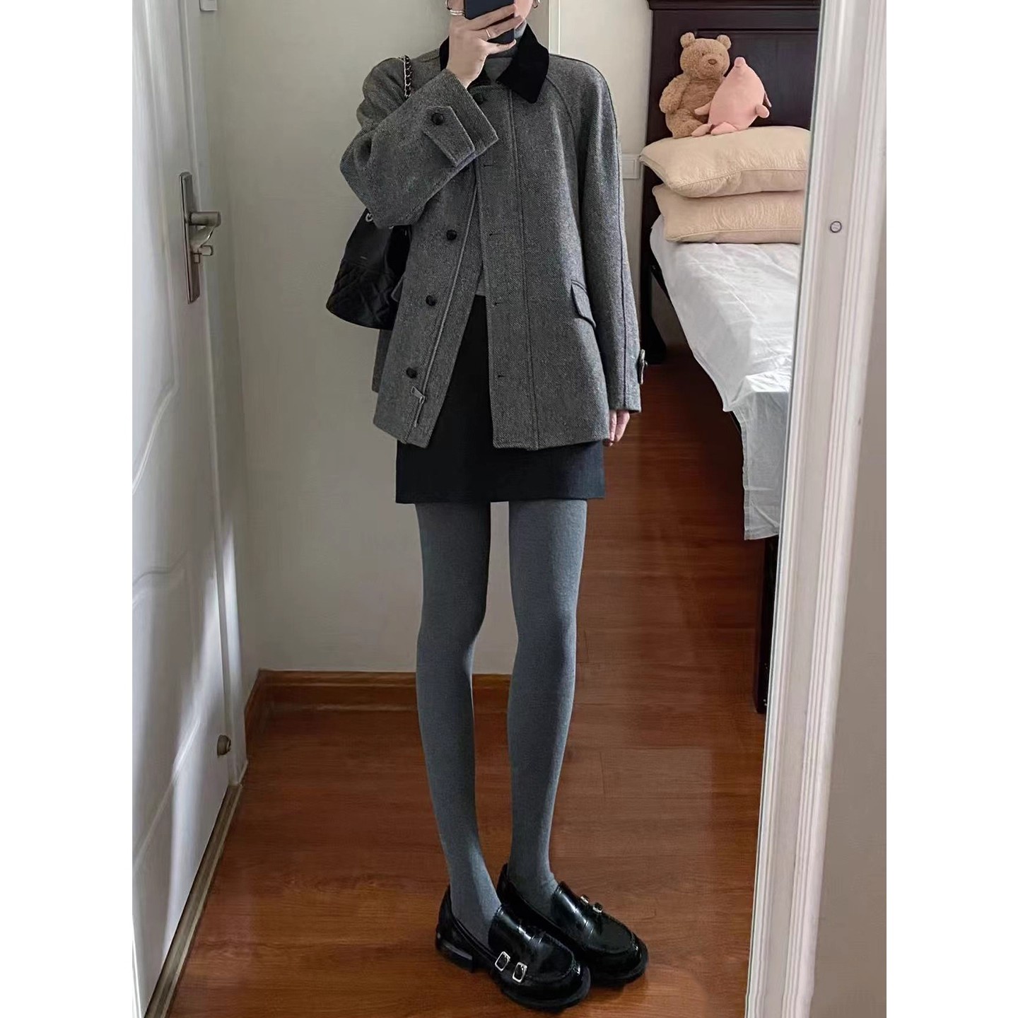 黑色毛呢半身裙女a字紧身包臀