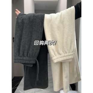 慵懒风阔腿裤 高腰宽松遮胯韩式 子 女2025新款 羊羔绒加绒加厚糯米裤