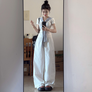 高腰宽松休闲小个子直筒冰丝阔腿裤 白色弯刀裤 2025新款 女夏季 薄款