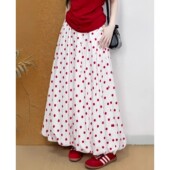红色圆点花苞半身裙女春季 2026新款 韩系甜美高腰显瘦a字波点裙子