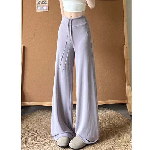 紫色砂洗垂感微喇裤女夏季2026新款高腰显瘦健身运动微弹休闲裤子