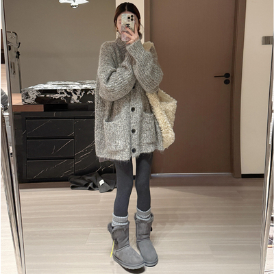 深灰色加绒含棉踩脚打底裤女外穿秋冬2025新款高腰显瘦加厚连脚裤