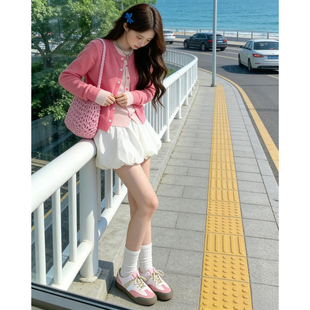 白色花苞短裙女春季2026新款高腰显瘦气质蓬蓬裙防走光a字半身裙