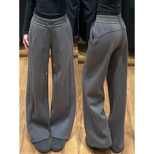 灰色加绒加厚卫裤女秋冬季2025新款高腰显瘦羊羔绒直筒休闲运动裤