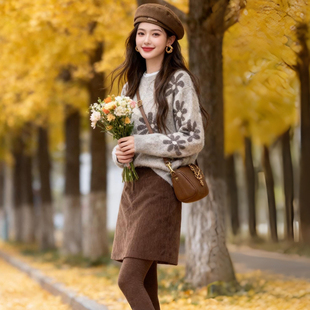 咖色美拉德灯芯绒短裙女秋季 高腰显瘦韩系气质包臀半身裙 2025新款