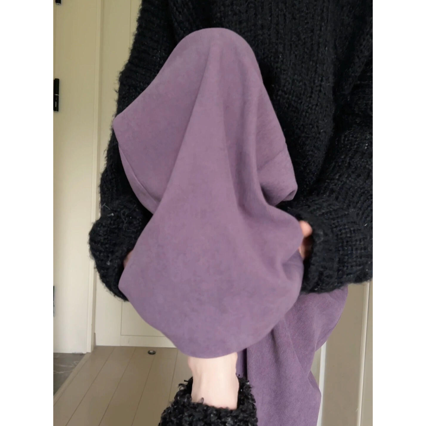 紫色加绒灯芯绒西装阔腿裤女秋冬2025新款高腰显瘦加厚慵懒休闲裤