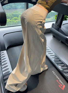 杏色慵懒风高腰阔腿工装裤女夏季2026新款宽松显瘦垂感运动休闲裤