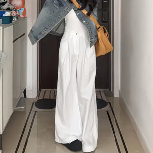 垂坠感宽松显瘦拖地裤 白色休闲棉麻西装 2026新款 子女秋季 子 阔腿裤