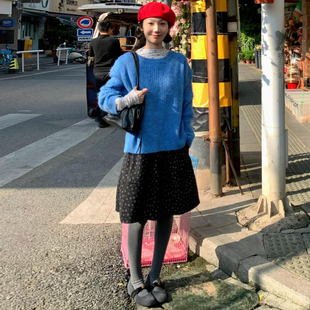 黑色复古碎花毛呢短裙女春季2026新款高腰显瘦休闲半身裙A字中裙