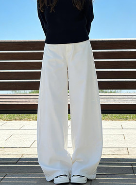 白色高腰直筒牛仔裤女春季2026新款垂感高腰显瘦拖地阔腿裤休闲裤