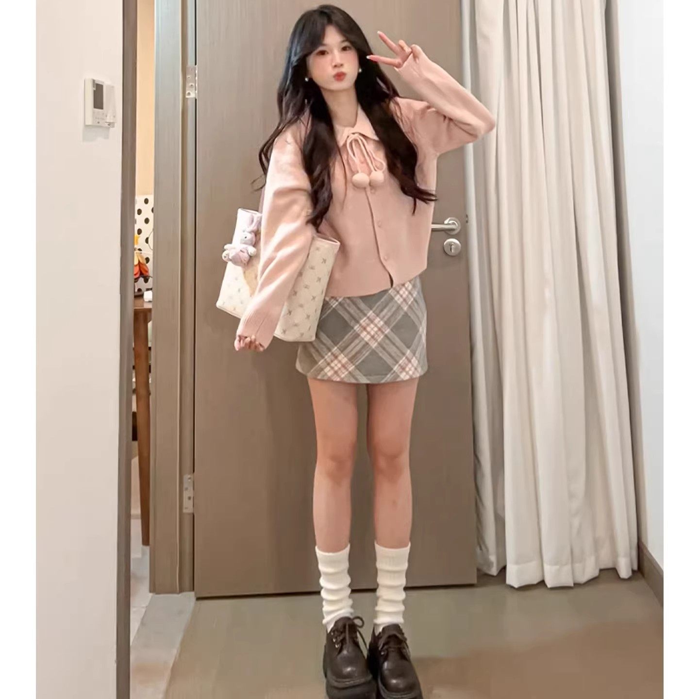 粉色加绒毛呢格子短裙女春季2026新款小个子包臀裙高腰显瘦半身裙,女装/女士精品,半身裙,淘宝优惠券,粉丝福利购,淘宝优惠卷