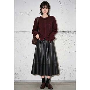 复古黑色pu皮裙半身裙女2026年秋季新款高腰遮胯显瘦中款a字伞裙