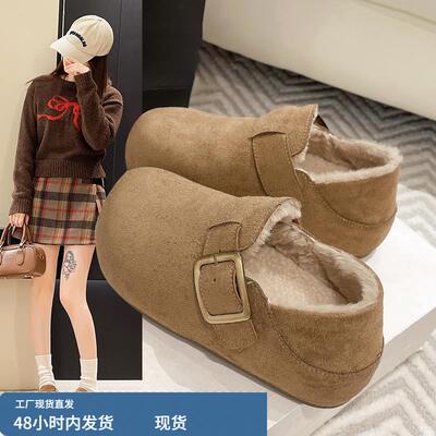 覆古内增高加绒勃肯鞋女2025秋冬季新款厚底全包一脚蹬保暖棉鞋子