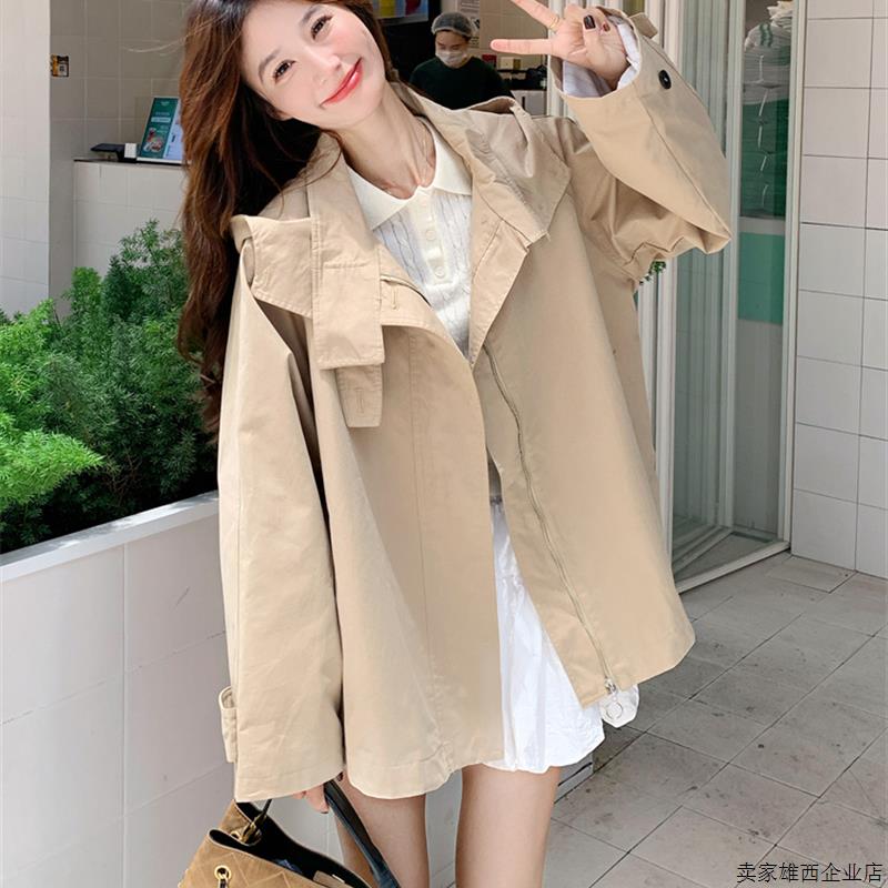 休闲卡其色连帽风衣外套女春秋2025新款小个子大衣流行爆款巨好看