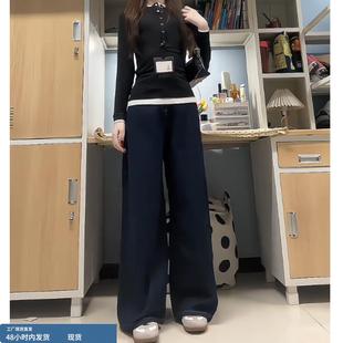 美式加绒加厚牛仔裤女冬季新款初中高中学生低腰显瘦百搭阔腿裤子