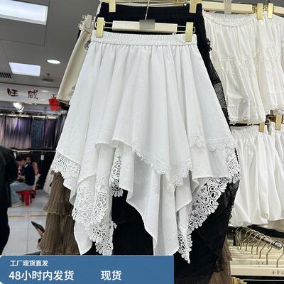 法式不规则蕾丝拼接半身裙2026春季新款显瘦设计感中裙女1776C