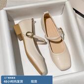 气质浅口休闲百搭一字带单鞋 真皮低跟玛丽珍鞋 法式 新款 女2025春季