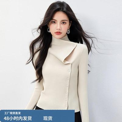 针织衫女秋冬高级感内搭打底可外穿黑色毛衣时尚高领修身长袖上衣