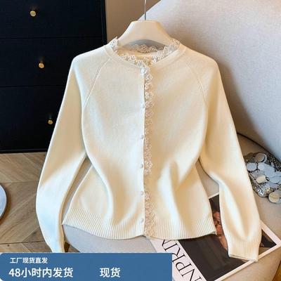 黑色打底衫女秋冬高级感内搭可外穿蕾丝针织开衫圆领气质毛衣上衣