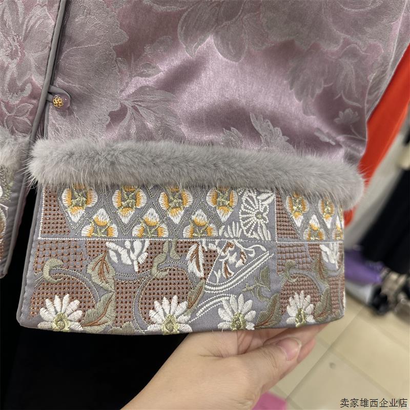 国风夹棉马甲女水貂毛背心2025秋季新款新中式棉马夹刺绣提花上衣