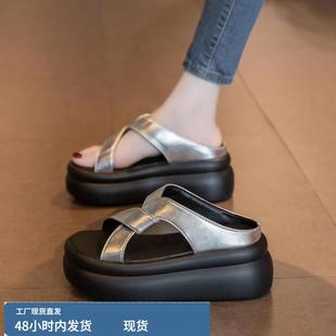 高跟配裙子绝美休闲沙滩凉鞋 厚底增高凉拖鞋 时尚 女2025年夏季 新款