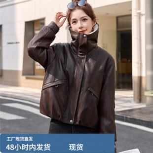 时尚大翻领陂夹克袄子女短款加戎加厚冬季新款潮流保暖小陂衣外套