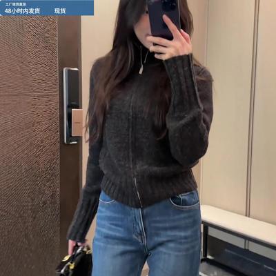 高领短款拉链开衫毛衣女款秋冬季2025新款爆款慵懒高级感针织上衣