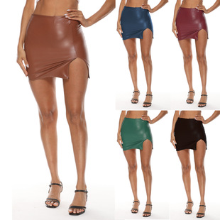 New PU leather short skirt, women's zipper bag hip skirt,