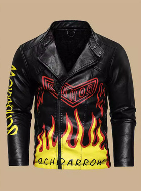 Men's sloping placket lapel motorcycle leather jacket男皮衣