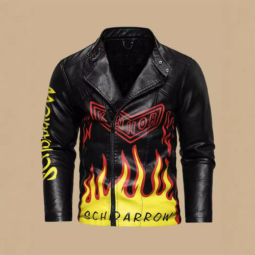 Men's sloping placket lapel motorcycle leather jacket男皮衣