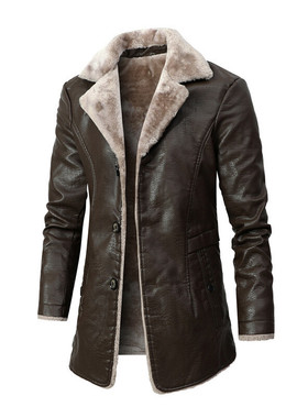 Men's mid to long length fleece jacket with a large collar男