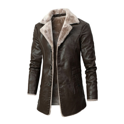Men's mid to long length fleece jacket with a large collar男