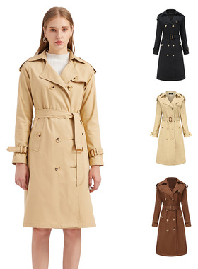 Trench coat women's long waist cotton fashion jacket长款风衣