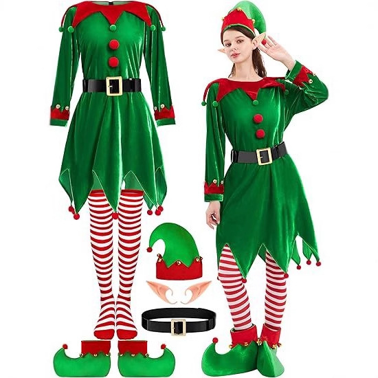 New Women's Elf Velvet Dress Set Santa Claus Assistant dress