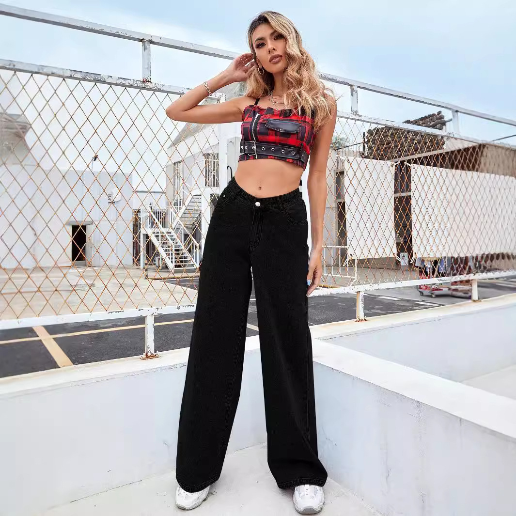 High waisted women's jeans light color loose wide leg overs