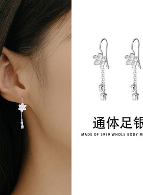 中国风系S999银莲花耳钉女时尚百