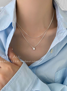 双层叠戴珍珠项链女外贸新款小众轻奢时尚锁骨链气质简约颈链