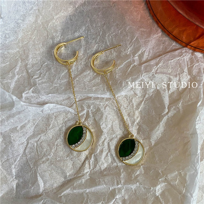 绿色显摆气质名媛长款流苏圆圈耳坠2024年新款潮气质银针耳环女潮